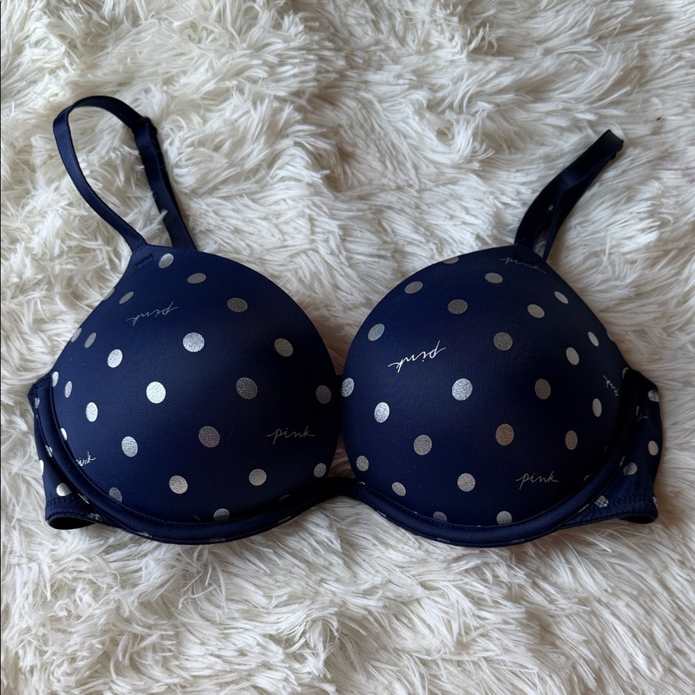 NWOT Victoria Secret Bombshell Polka Dot Navy Bra